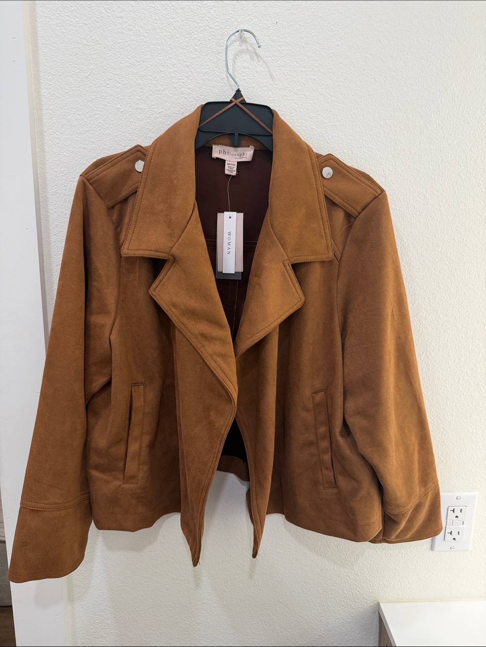 Philosophy Caramel Brown Suede-Effect Moto Jacket
